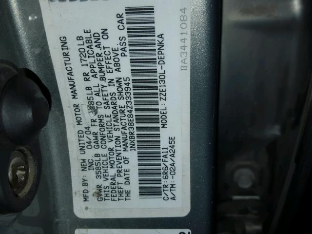 1NXBR38E84Z333945 - 2004 TOYOTA COROLLA CE SILVER photo 10