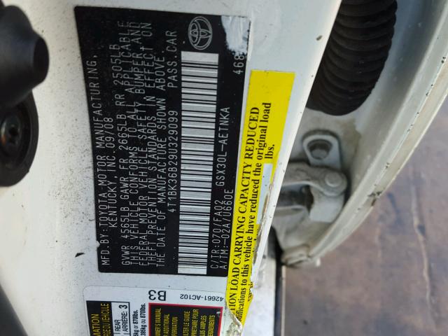 4T1BK36B29U329099 - 2009 TOYOTA AVALON XL WHITE photo 10