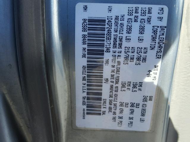 1D4GP24R85B171348 - 2005 DODGE GRAND CARA BLUE photo 10