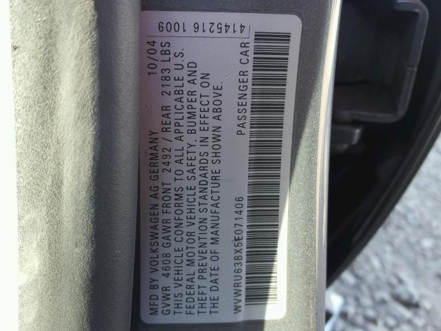 WVWRU63BX5E071406 - 2005 VOLKSWAGEN PASSAT GLX 灰色 照片 10