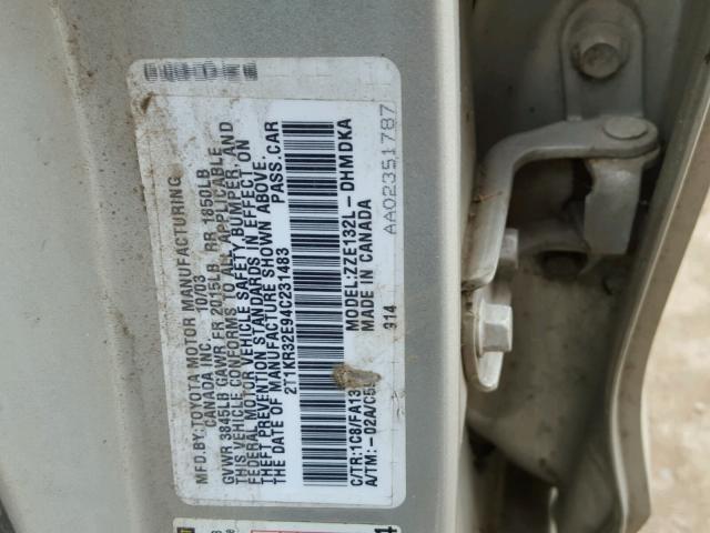 2T1KR32E94C231483 - 2004 TOYOTA COROLLA MA SILVER photo 10