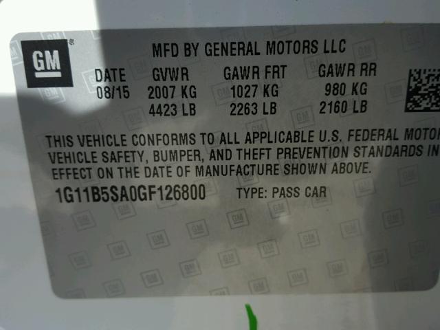 1G11B5SA0GF126800 - 2016 CHEVROLET MALIBU LIM 白色 照片 10