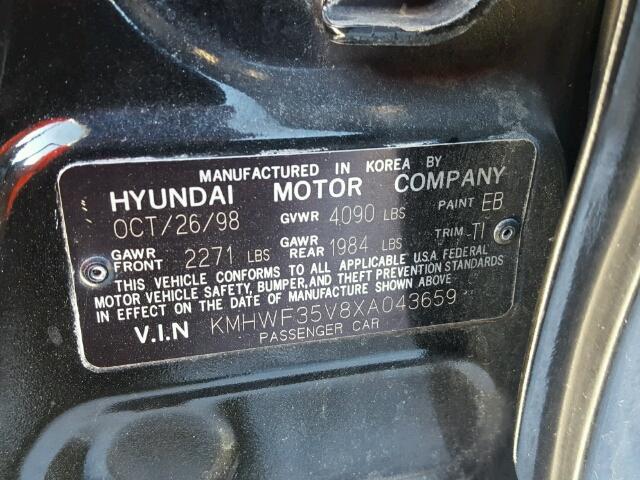 KMHWF35V8XA043659 - 1999 HYUNDAI SONATA GLS BLACK photo 10