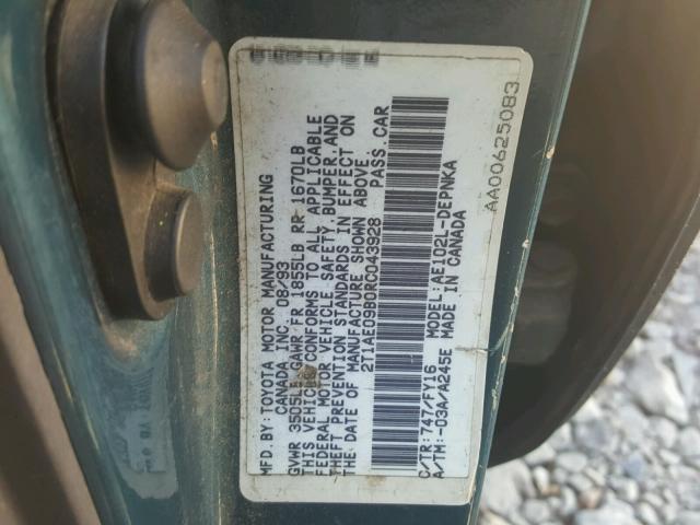 2T1AE09B0RC043928 - 1994 TOYOTA COROLLA LE 绿色 照片 10