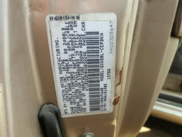 4T1BG22K0VU032246 - 1997 TOYOTA CAMRY CE GOLD photo 10