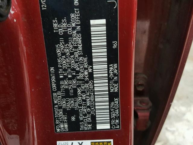 JTLKT324864124895 - 2006 TOYOTA SCION XB BURGUNDY photo 10