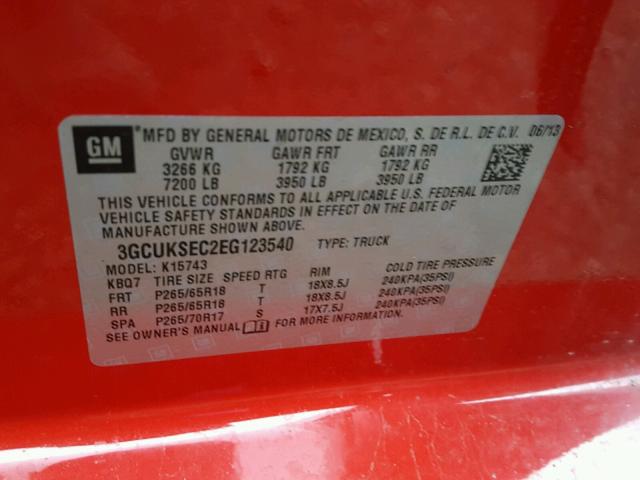 3GCUKSEC2EG123540 - 2014 CHEVROLET SILVERADO RED photo 10