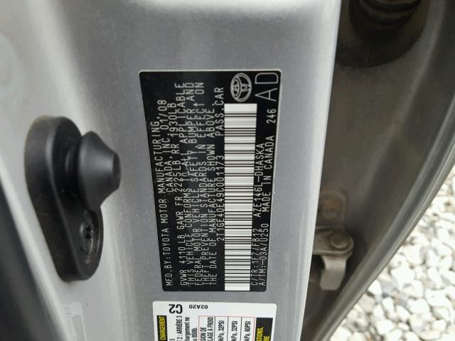 2T1GE40E49C001173 - 2009 TOYOTA COROLLA MA SILVER photo 10