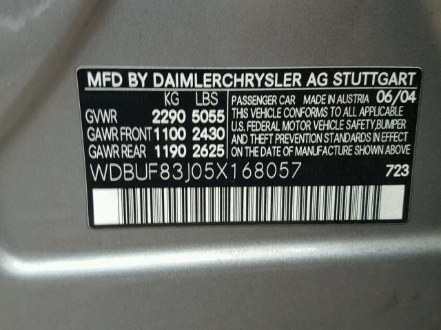 WDBUF83J05X168057 - 2005 MERCEDES-BENZ E 500 4MAT SILVER photo 10