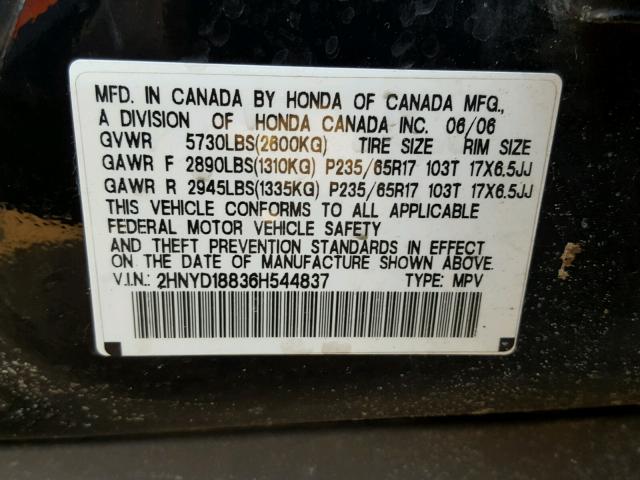 2HNYD18836H544837 - 2006 ACURA MDX TOURIN BLACK photo 10