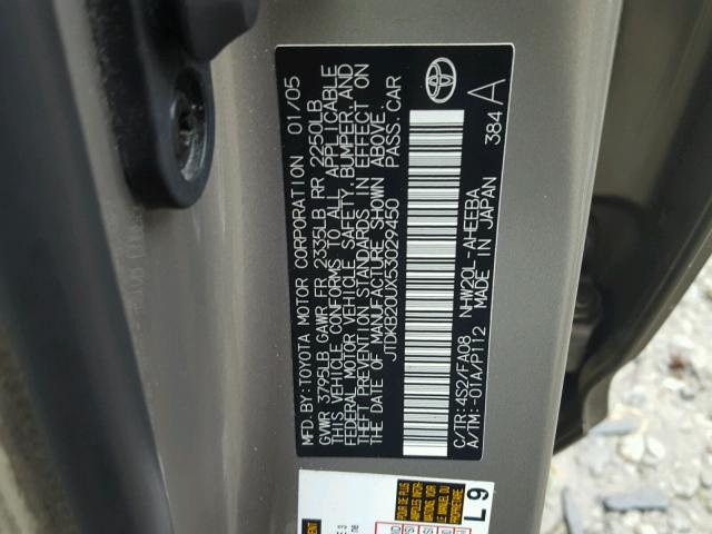 JTDKB20UX53029450 - 2005 TOYOTA PRIUS GOLD photo 10