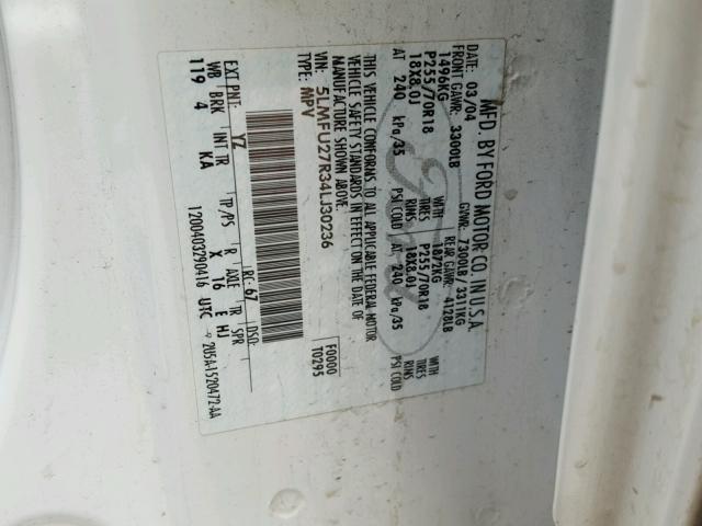 5LMFU27R34LJ30236 - 2004 LINCOLN NAVIGATOR 白色 照片 10