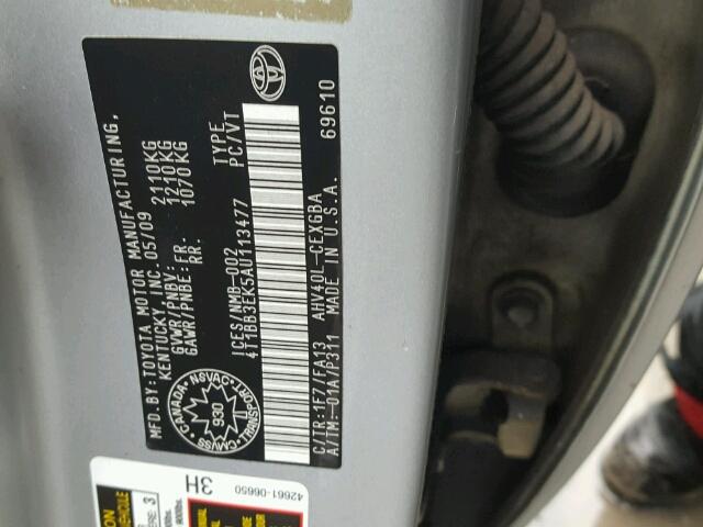 4T1BB3EK5AU113477 - 2010 TOYOTA CAMRY HYBR GRAY photo 10