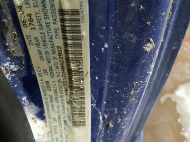 3VWCR31C04M422802 - 2004 VOLKSWAGEN NEW BEETLE 蓝色 照片 10