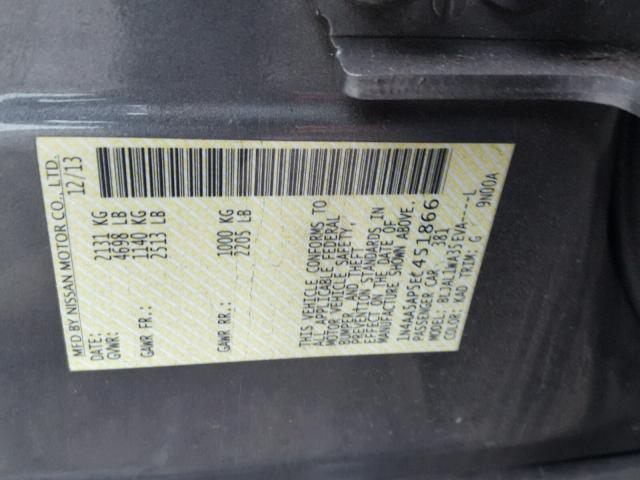 1N4AA5AP5EC451866 - 2014 NISSAN MAXIMA S GRAY photo 10