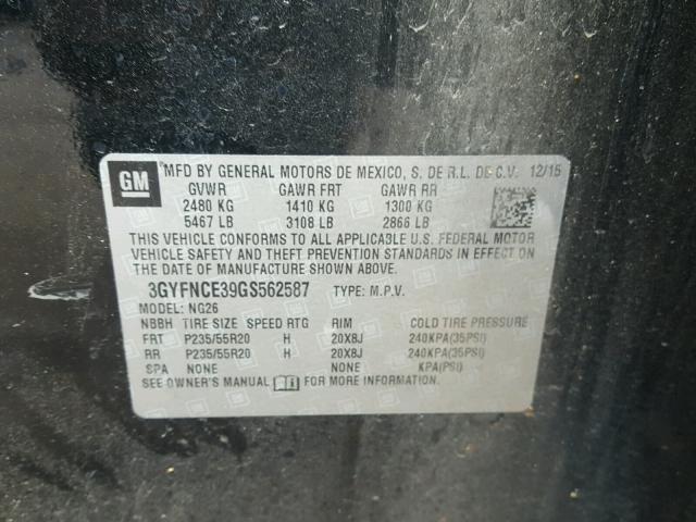 3GYFNCE39GS562587 - 2016 CADILLAC SRX PERFOR 黑色 照片 10