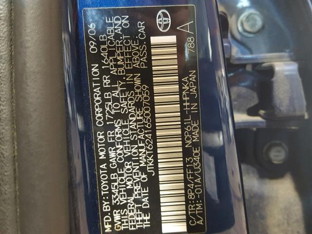 JTKKT624165007059 - 2006 TOYOTA SCION XA BLUE photo 10