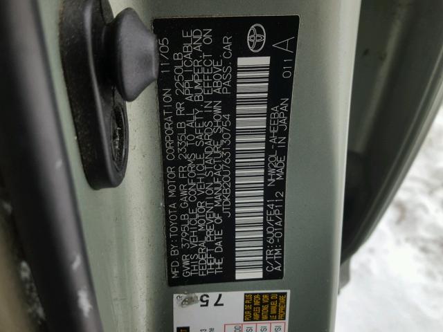 JTDKB20U763130754 - 2006 TOYOTA PRIUS GREEN photo 10