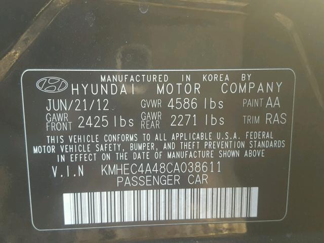 KMHEC4A48CA038611 - 2012 HYUNDAI SONATA HYB BLACK photo 10