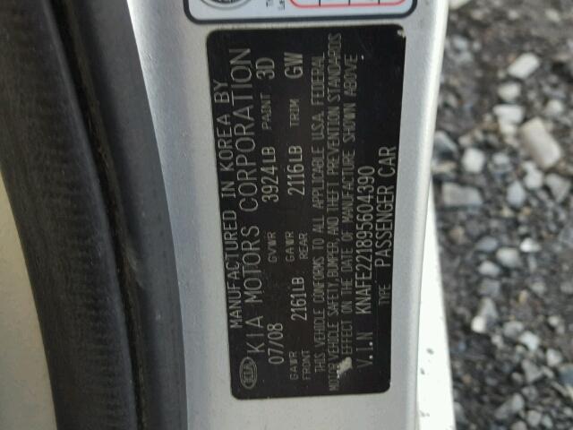 KNAFE221895604390 - 2009 KIA SPECTRA EX SILVER photo 10