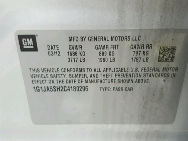 1G1JA5SH2C4180296 - 2012 CHEVROLET SONIC LS 银色 照片 10