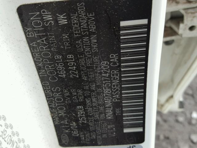 KNALN4D78F5174209 - 2015 KIA CADENZA PR WHITE photo 10