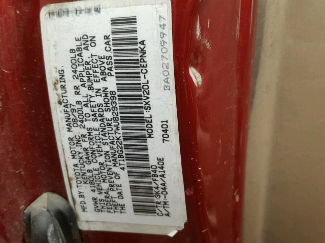 4T1BG22K7WU829398 - 1998 TOYOTA CAMRY CE RED photo 10