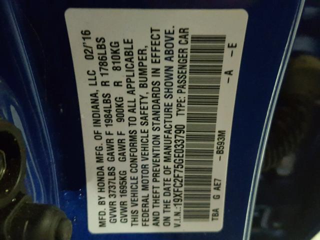 19XFC2F75GE033790 - 2016 HONDA CIVIC EX 蓝色 照片 10