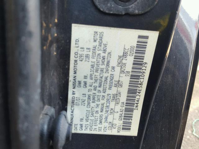 1N4AL24E58C109129 - 2008 NISSAN ALTIMA 2.5 GRAY photo 10