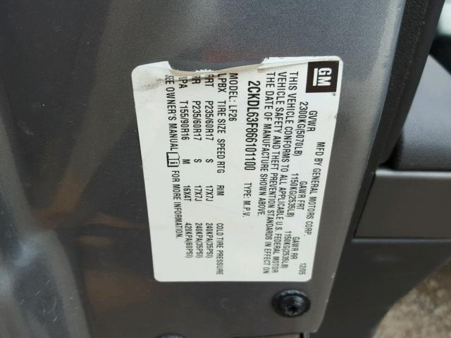 2CKDL63F866101100 - 2006 PONTIAC TORRENT GRAY photo 10