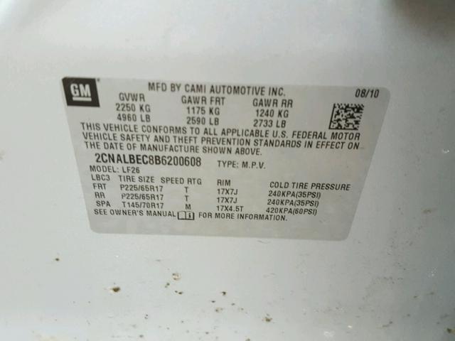 2CNALBEC8B6200608 - 2011 CHEVROLET EQUINOX LS SILVER photo 10