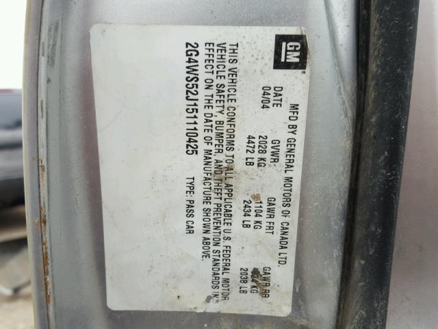 2G4WS52J151110425 - 2005 BUICK CENTURY CU SILVER photo 10