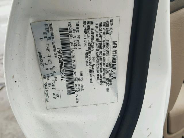 1FAFP53U96A239072 - 2006 FORD TAURUS SE WHITE photo 10