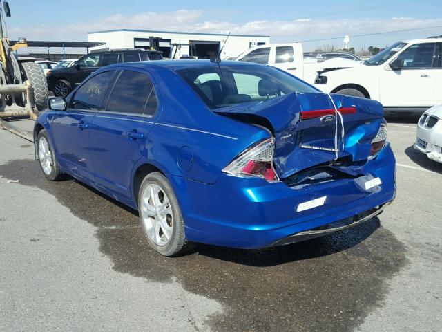 3FAHP0HA8CR291126 - 2012 FORD FUSION SE BLUE photo 3