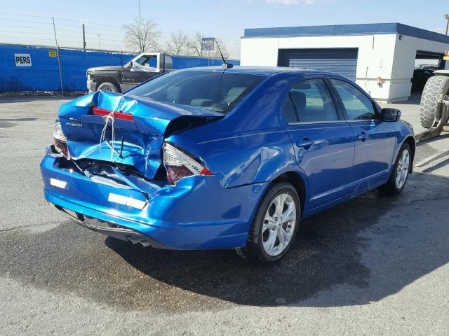 3FAHP0HA8CR291126 - 2012 FORD FUSION SE BLUE photo 4