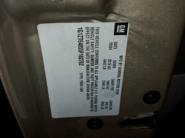 1G1ZT64855F182762 - 2005 CHEVROLET MALIBU MAX 金色 照片 10