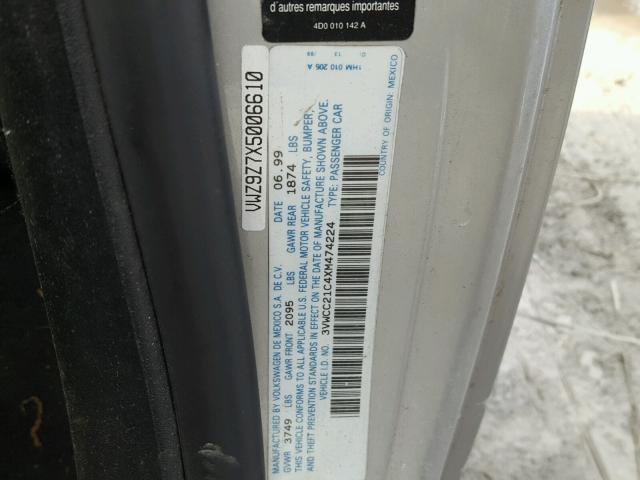 3VWCC21C4XM474224 - 1999 VOLKSWAGEN NEW BEETLE 银色 照片 10