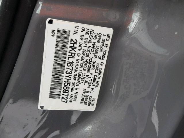 2HKRL1873YH589727 - 2000 HONDA ODYSSEY EX GRAY photo 10