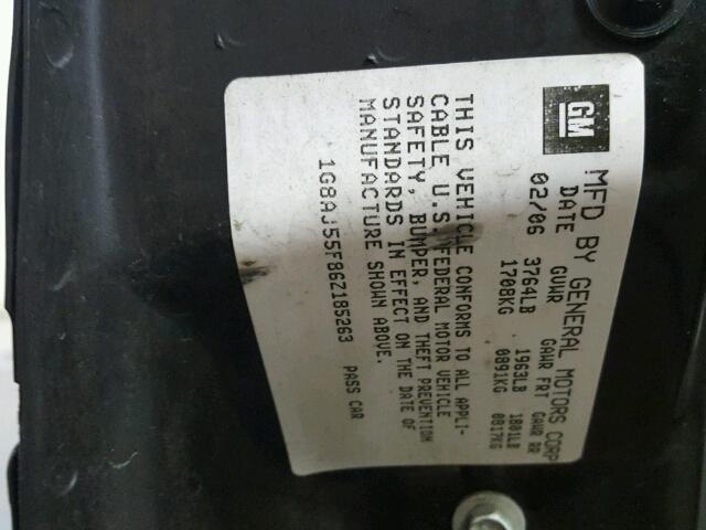 1G8AJ55F86Z185263 - 2006 SATURN ION LEVEL GRAY photo 10