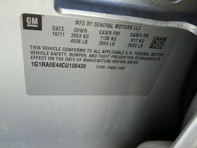 1G1RA6E44CU108436 - 2012 CHEVROLET VOLT SILVER photo 10