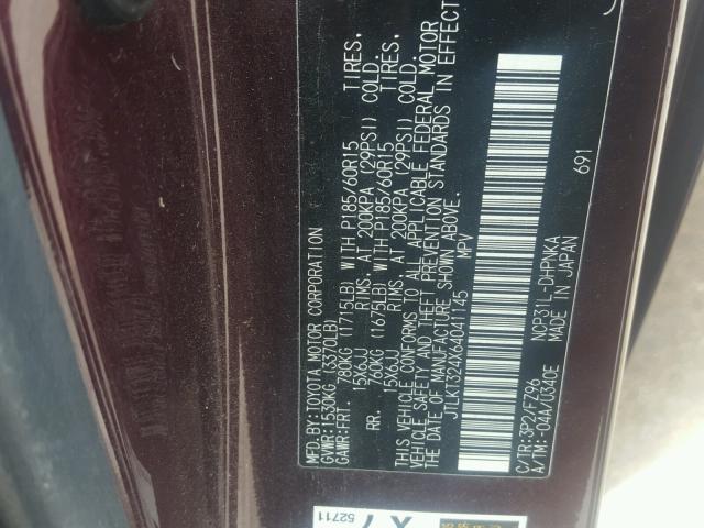 JTLKT324X64041145 - 2006 TOYOTA SCION XB 勃艮第红 照片 10