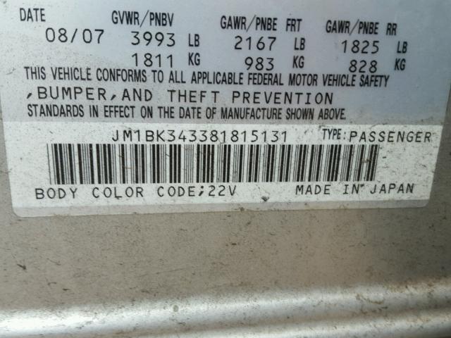 JM1BK343381815131 - 2008 MAZDA 3 HATCHBAC WHITE photo 10