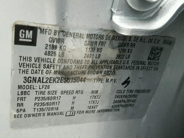 3GNAL2EK2ES615044 - 2014 CHEVROLET CAPTIVA LS 银色 照片 10