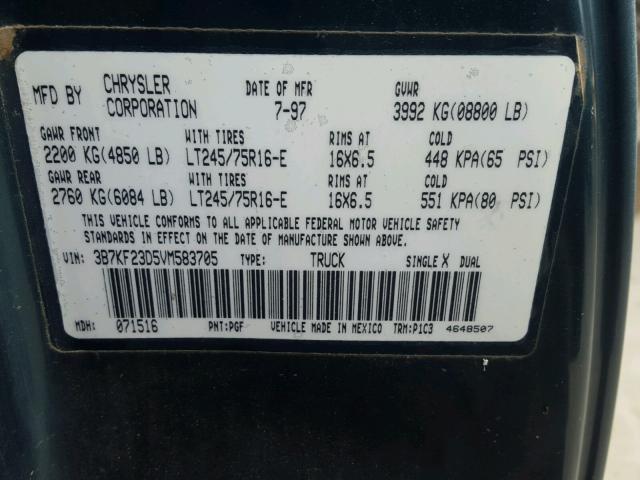 3B7KF23D5VM583705 - 1997 DODGE RAM 2500 GREEN photo 10