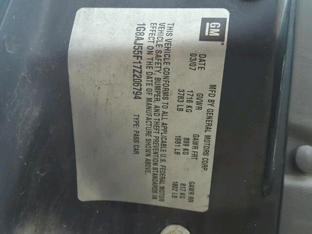 1G8AJ55F17Z206794 - 2007 SATURN ION LEVEL GRAY photo 10