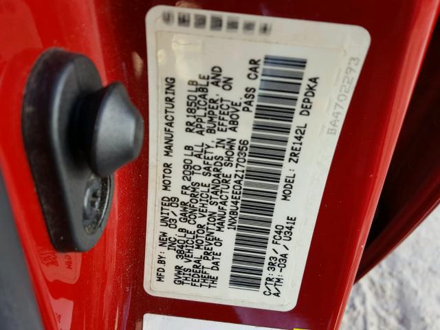 1NXBU4EE0AZ170356 - 2010 TOYOTA COROLLA BA RED photo 10