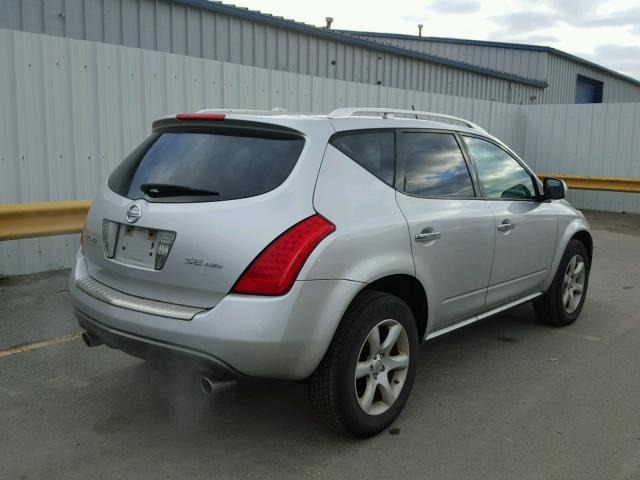 JN8AZ08W57W604240 - 2007 NISSAN MURANO SL SILVER photo 4