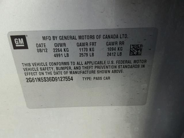 2G61N5S36D9127554 - 2013 CADILLAC XTS SILVER photo 10