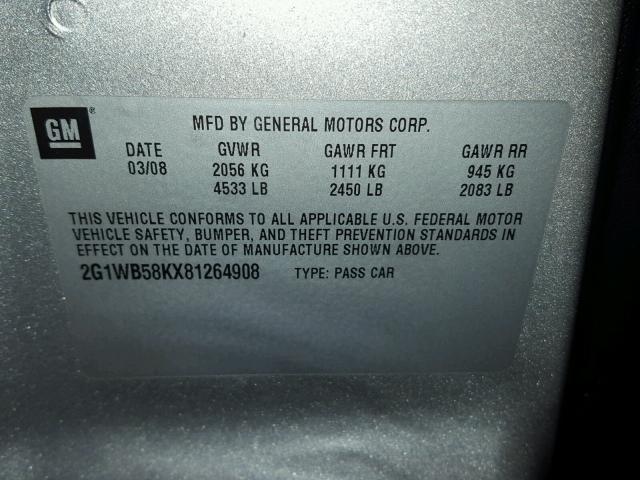 2G1WB58KX81264908 - 2008 CHEVROLET IMPALA LS SILVER photo 10