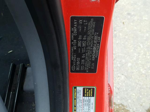 KMHDN46D54U818872 - 2004 HYUNDAI ELANTRA GL RED photo 10